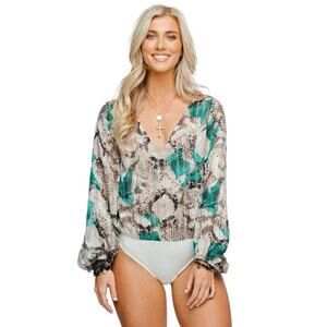 New Buddy Love Jackie Long V Neck M Bodysuit Snake Print Multicolor Long Sleeve